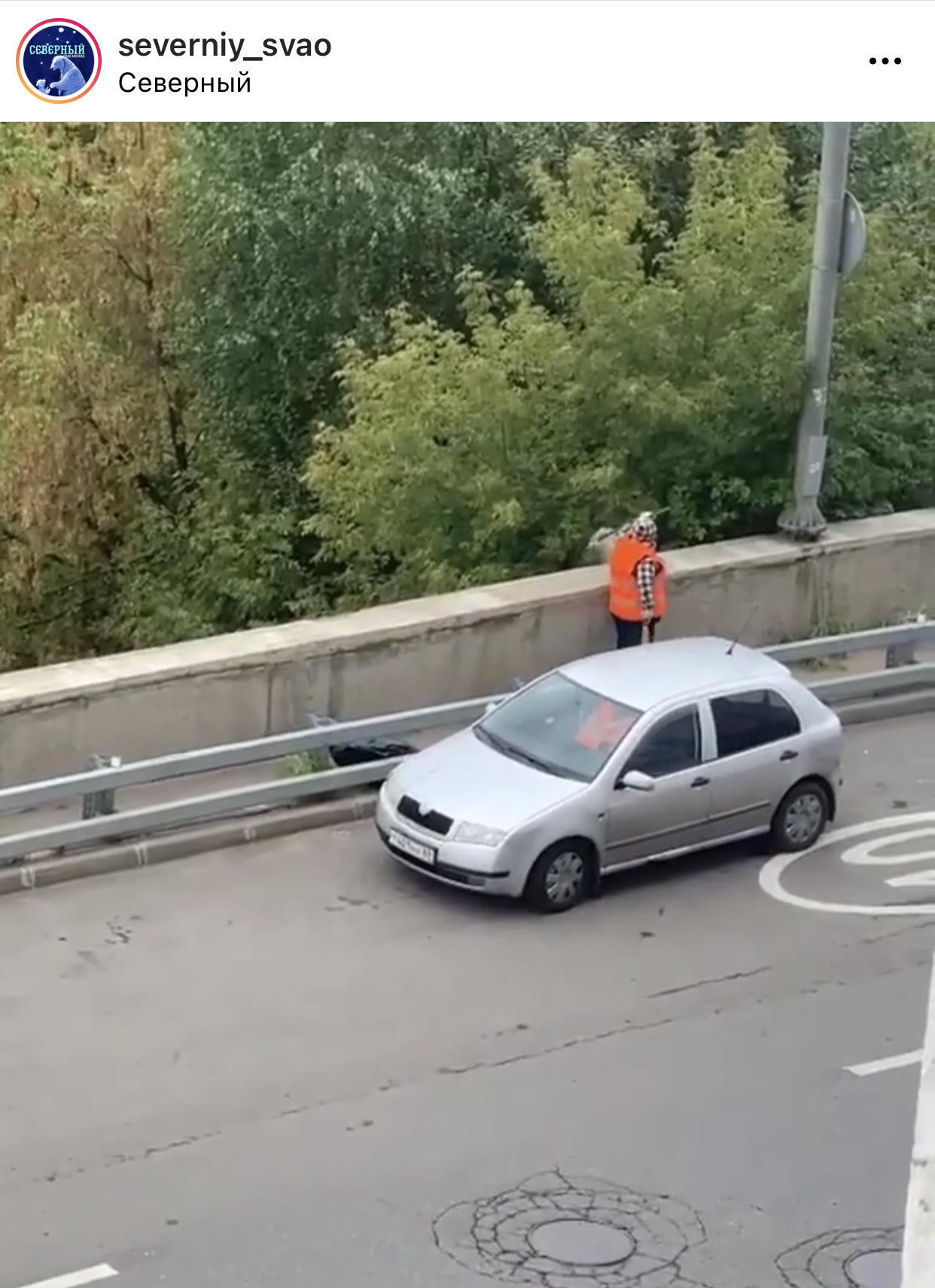 На Дмитровском шоссе дворник выбросила мусор с моста на головы прохожих